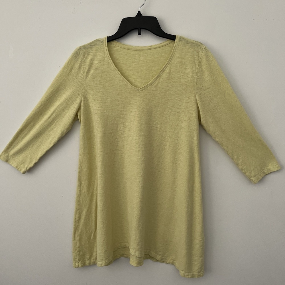 Eileen Fisher Medium Top Hemp Cotton Blend Yellow Green Timeless Capsule Coast